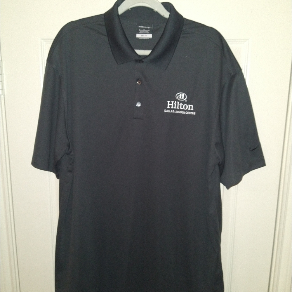 Nike Golf Dri-Fit Gray Short Sleeve Polo Shirt Men's sz XL Hilton Logo